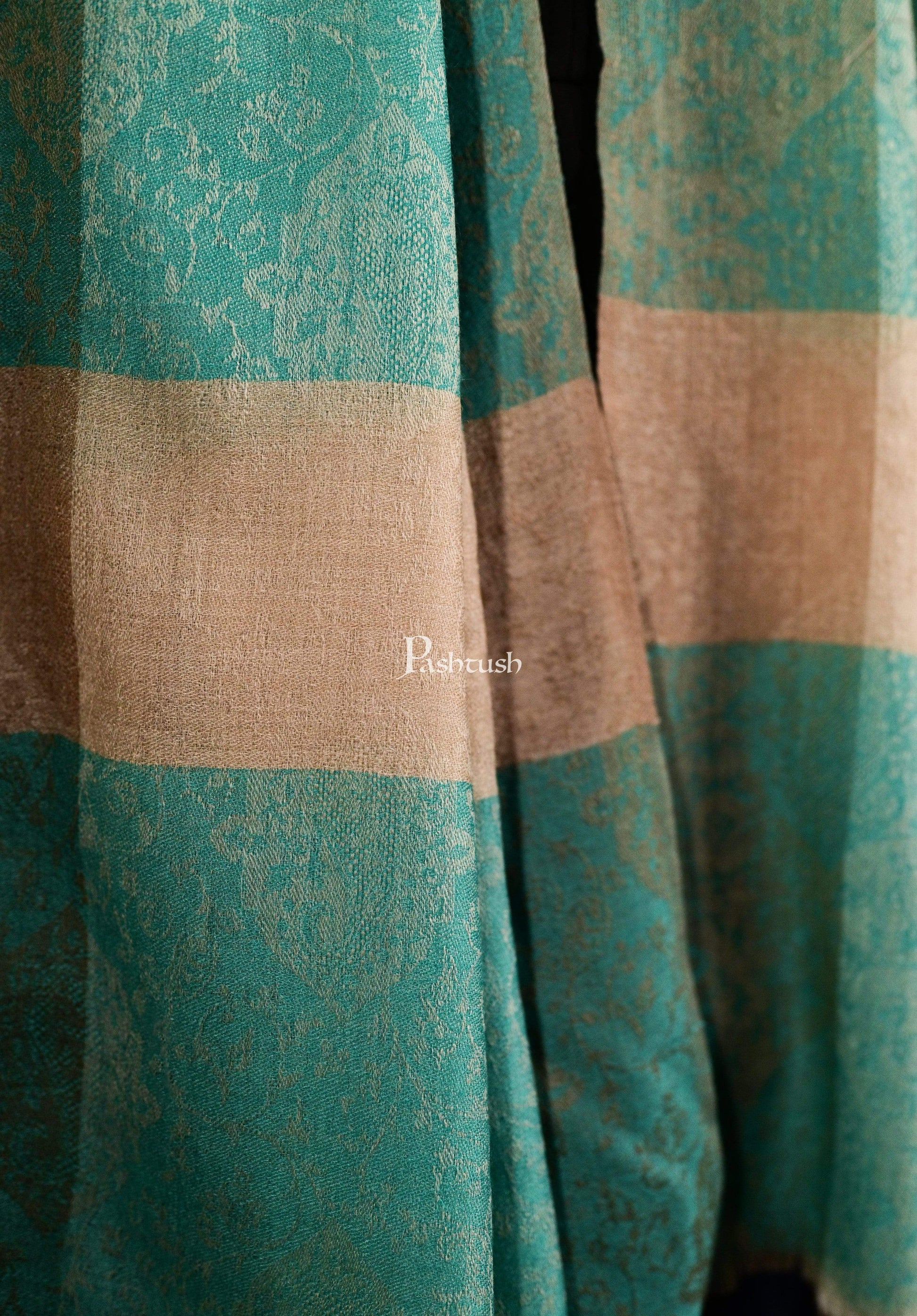 Pashtush India 70x200 Pashtush Mens Green Grey Woven Design Designer Stole