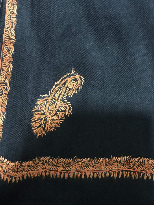 Pashtush India Mens Shawls Gents Shawl Pashtush Mens Hand Embroidered Border Kunj Full Size Black