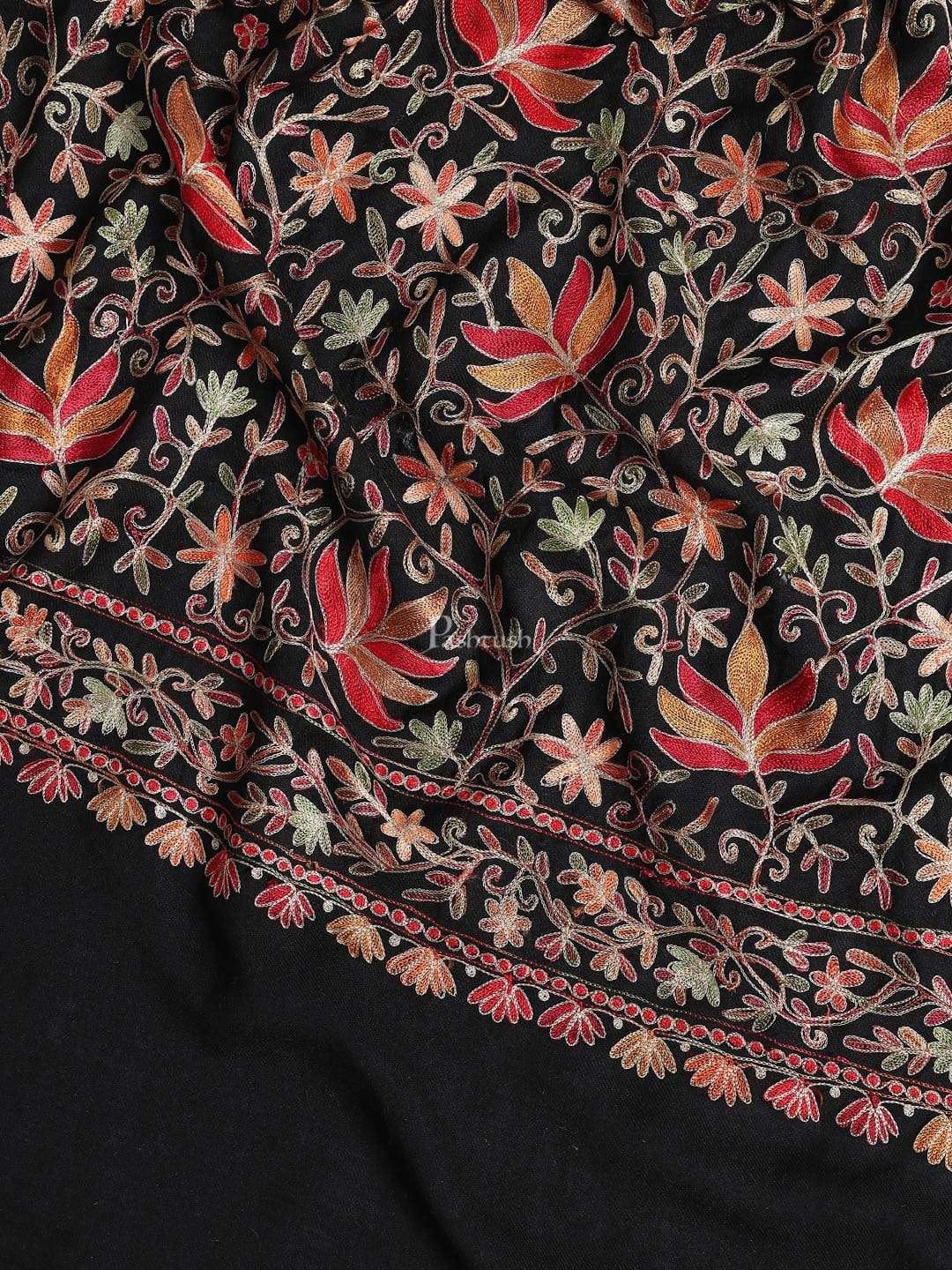 Pashtush India 100x200 Pashtush Mens hand embroidered Heavy Nalki Jaal Stole in Pure Wool (certified) Stole