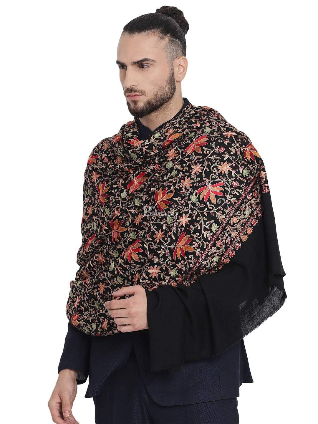 Pashtush India 100x200 Pashtush Mens hand embroidered Heavy Nalki Jaal Stole in Pure Wool (certified) Stole