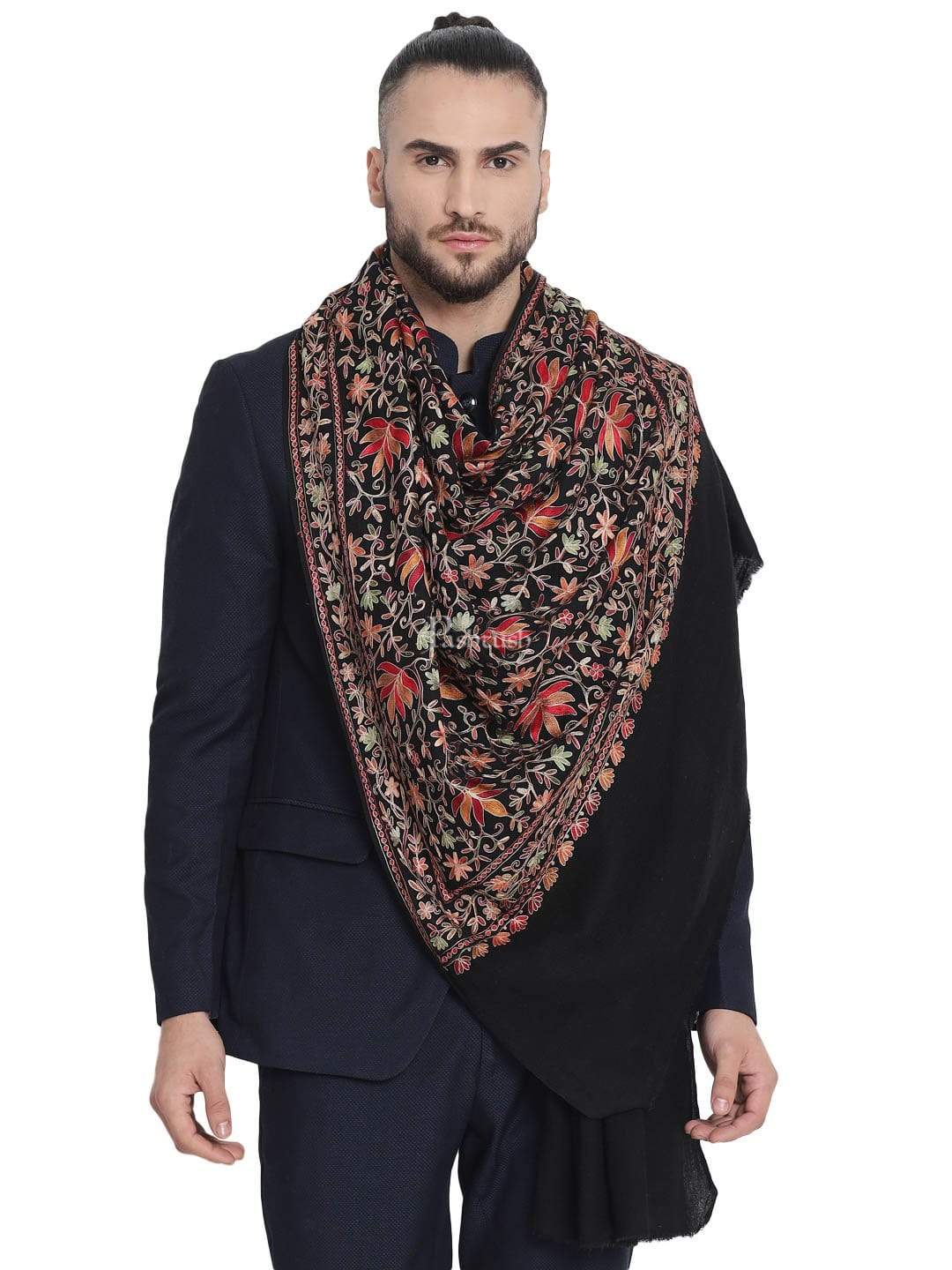Pashtush India 100x200 Pashtush Mens hand embroidered Heavy Nalki Jaal Stole in Pure Wool (certified) Stole