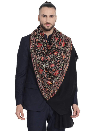 Pashtush India 100x200 Pashtush Mens hand embroidered Heavy Nalki Jaal Stole in Pure Wool (certified) Stole