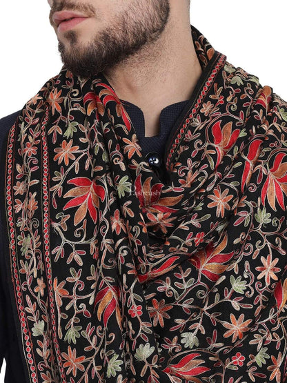 Pashtush India 100x200 Pashtush Mens hand embroidered Heavy Nalki Jaal Stole in Pure Wool (certified) Stole