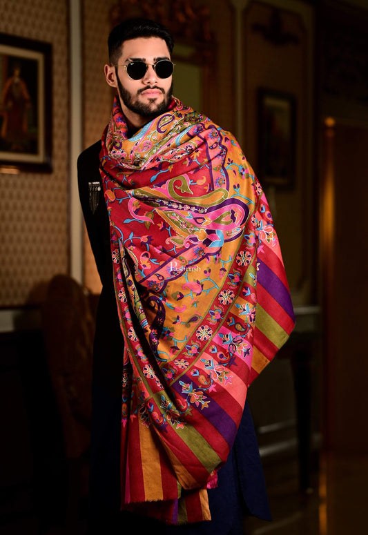 Pashtush India 114x228 Pashtush Mens Hand Embroidered Kalamkari Shawl, Fine Wool