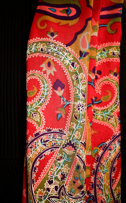 Pashtush India 114x228 Pashtush Mens Hand Embroidered Kalamkari Shawl, Soft and Warm, Light Weight Fine Wool