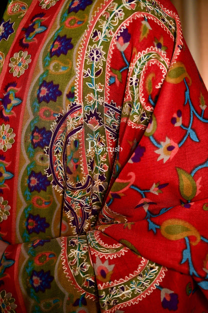 Pashtush India 114x228 Pashtush Mens Hand Embroidered Kalamkari Shawl, Soft and Warm, Light Weight Fine Wool