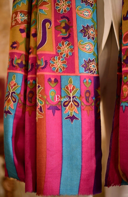 Pashtush India 114x228 Pashtush Mens Hand Embroidered Kalamkari Shawl, Soft and Warm, Light Weight Fine Wool