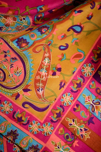 Pashtush India 114x228 Pashtush Mens Hand Embroidered Kalamkari Shawl, Soft and Warm, Light Weight Fine Wool