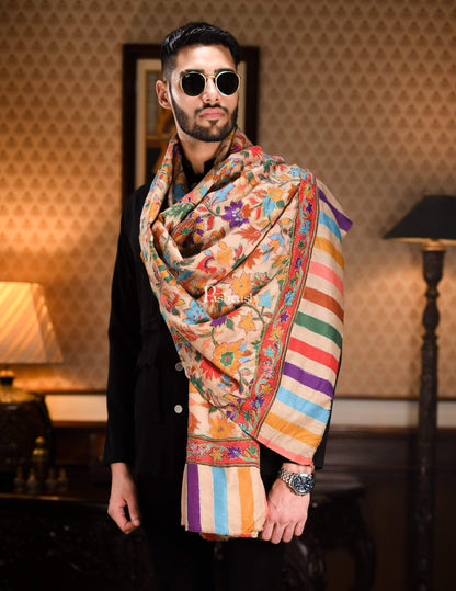 Pashtush India 70x200 Pashtush Mens Hand Embroidery Kalamkari Stole