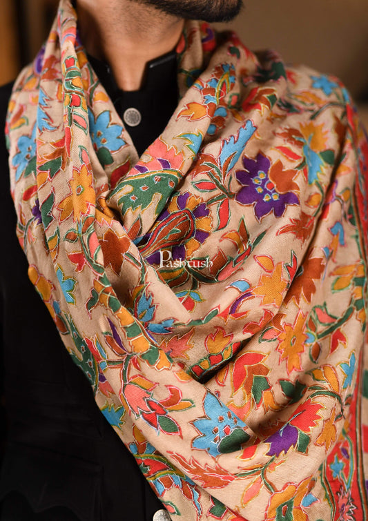 Pashtush India 70x200 Pashtush Mens Hand Embroidery Kalamkari Stole