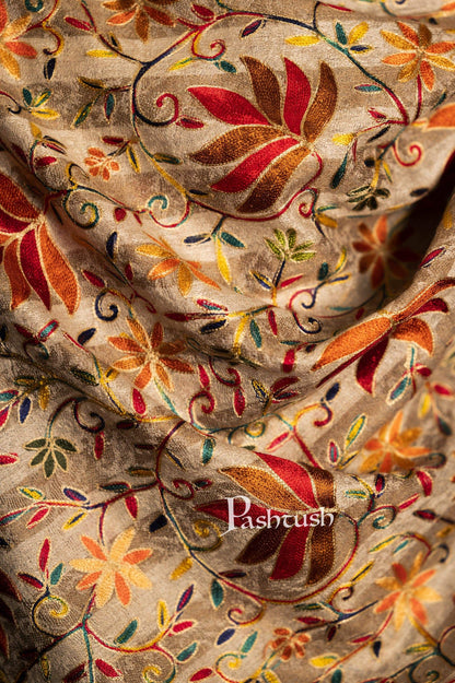 Pashtush India 70x200 Pashtush Mens Hand Embroidery Nalki Stole, Multicoloured