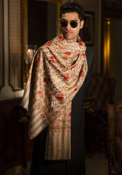 Pashtush India 70x200 Pashtush Mens Hand Embroidery Nalki Stole, Multicoloured