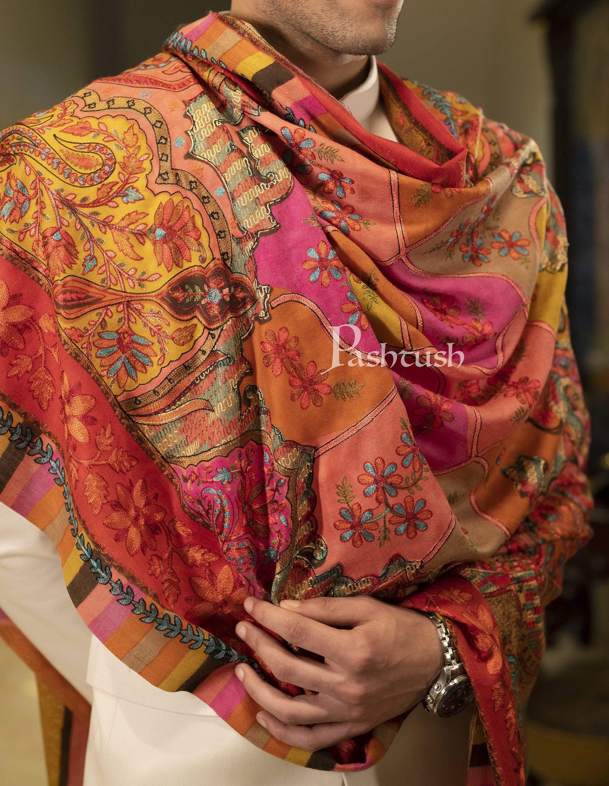 Pashtush Shawl Store Stole Pashtush Mens Handworked, Painted Kalamkari Embroidery Stole