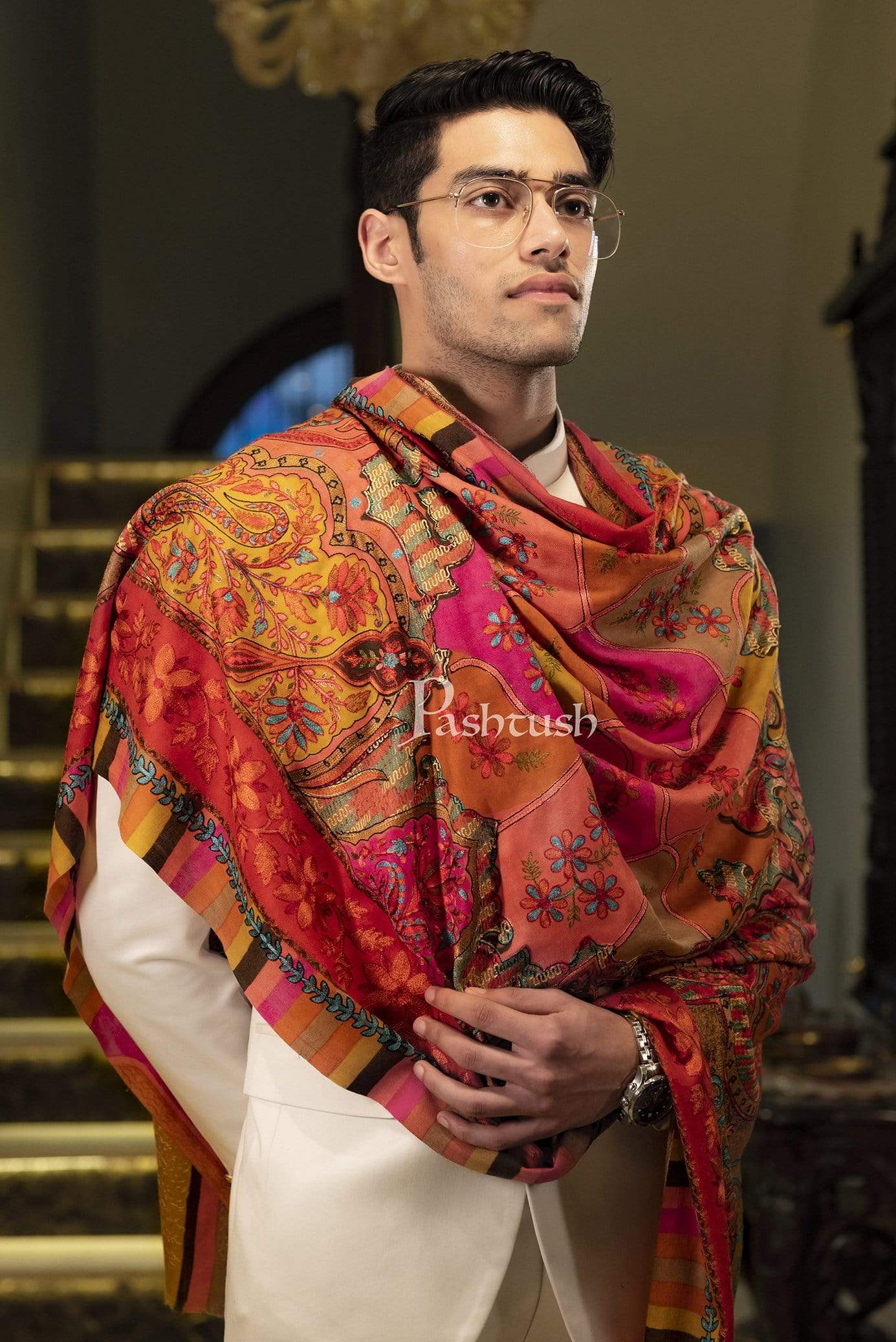 Pashtush Shawl Store Stole Pashtush Mens Handworked, Painted Kalamkari Embroidery Stole
