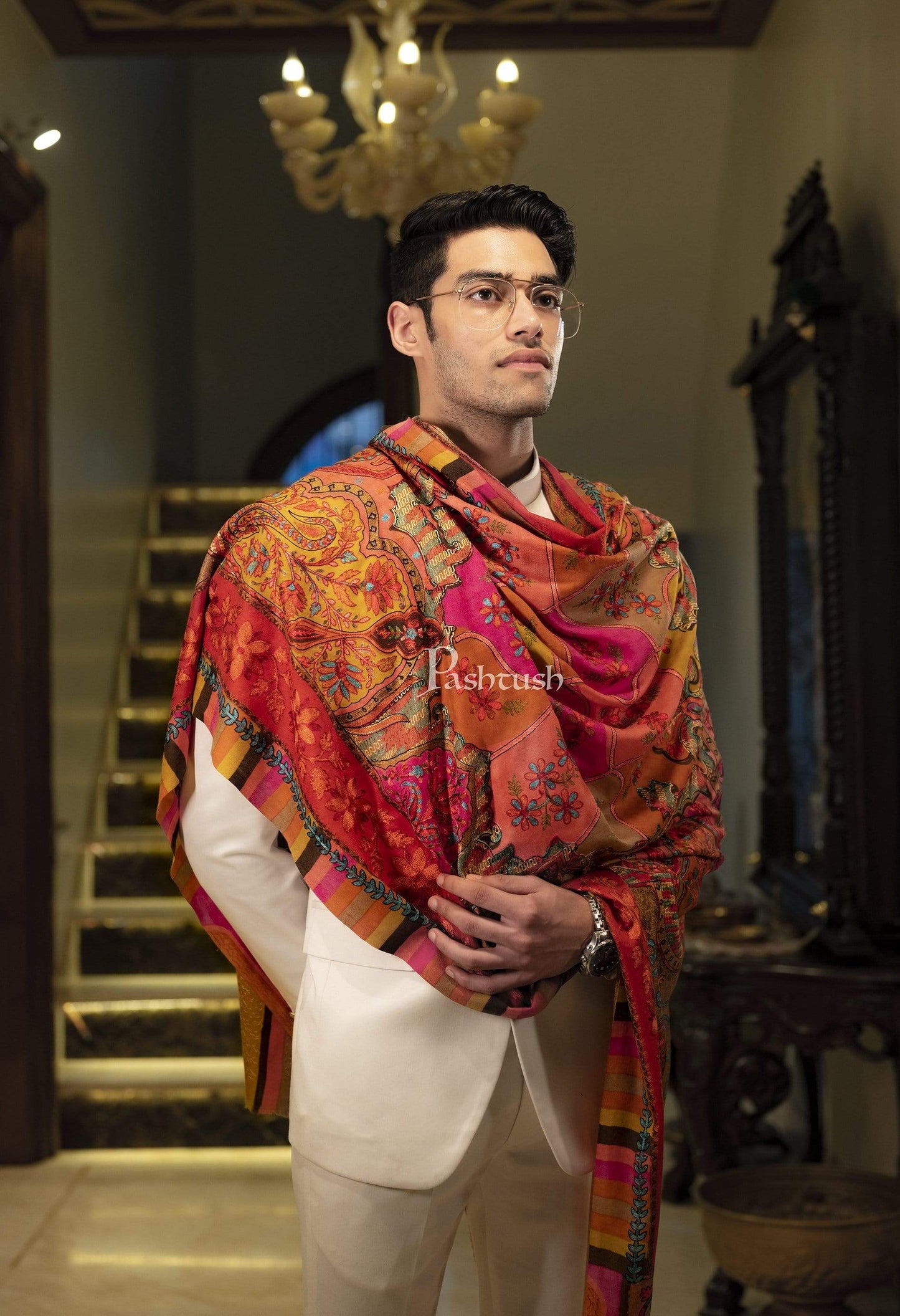 Pashtush Shawl Store Stole Pashtush Mens Handworked, Painted Kalamkari Embroidery Stole