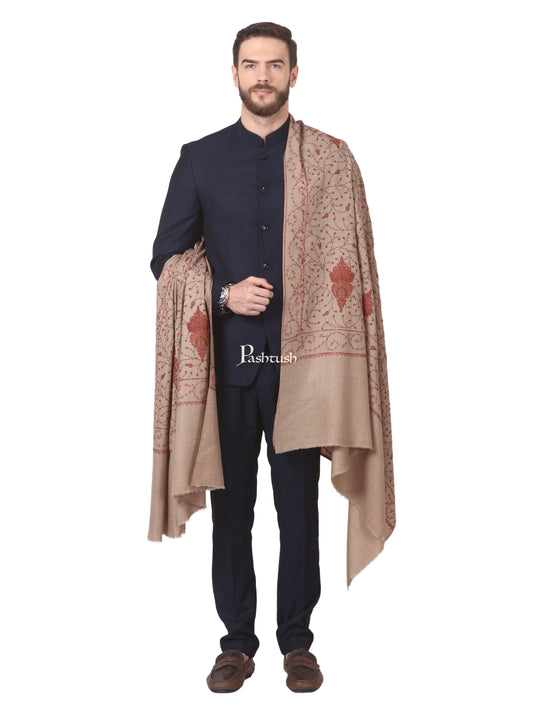 Pashtush India Mens Shawls Gents Shawl Pashtush Mens Heavy Embroidered Shawl In Extra Fine Wool Shawl
