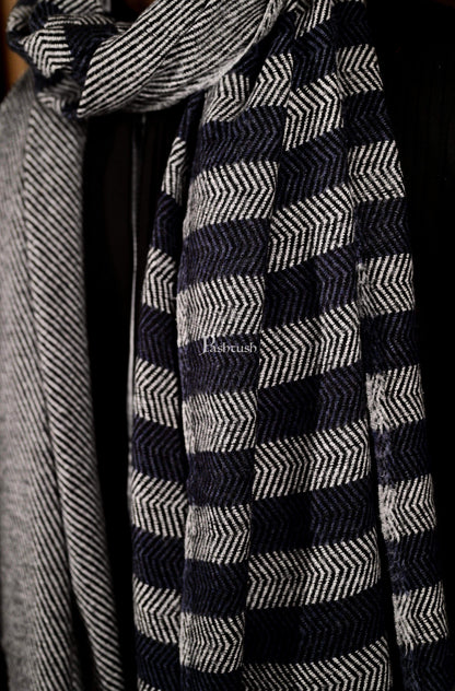 Pashtush India 70x200 Pashtush Mens Herringbone Pattern Weave Warm Woollen Scarf, Grey