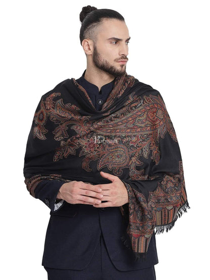 Pashtush India 100x200 Pashtush Mens Jacquard Ambi Stole, Warm and soft, Faux Pashmina - Black