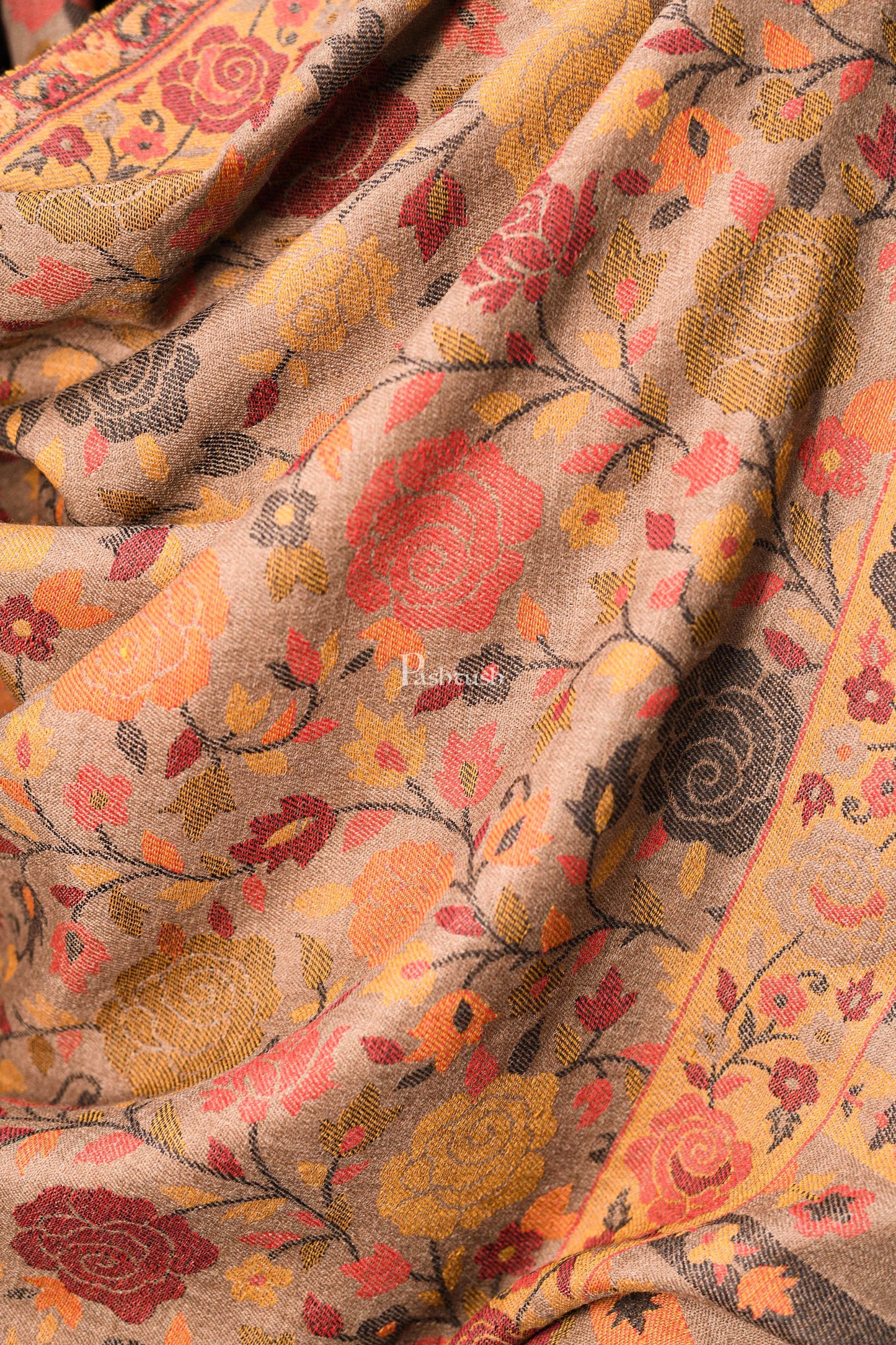 Pashtush India Mens Scarves Stoles and Mufflers Pashtush mens Jacquard Light weight stole, Ethnic Floral design, Beige