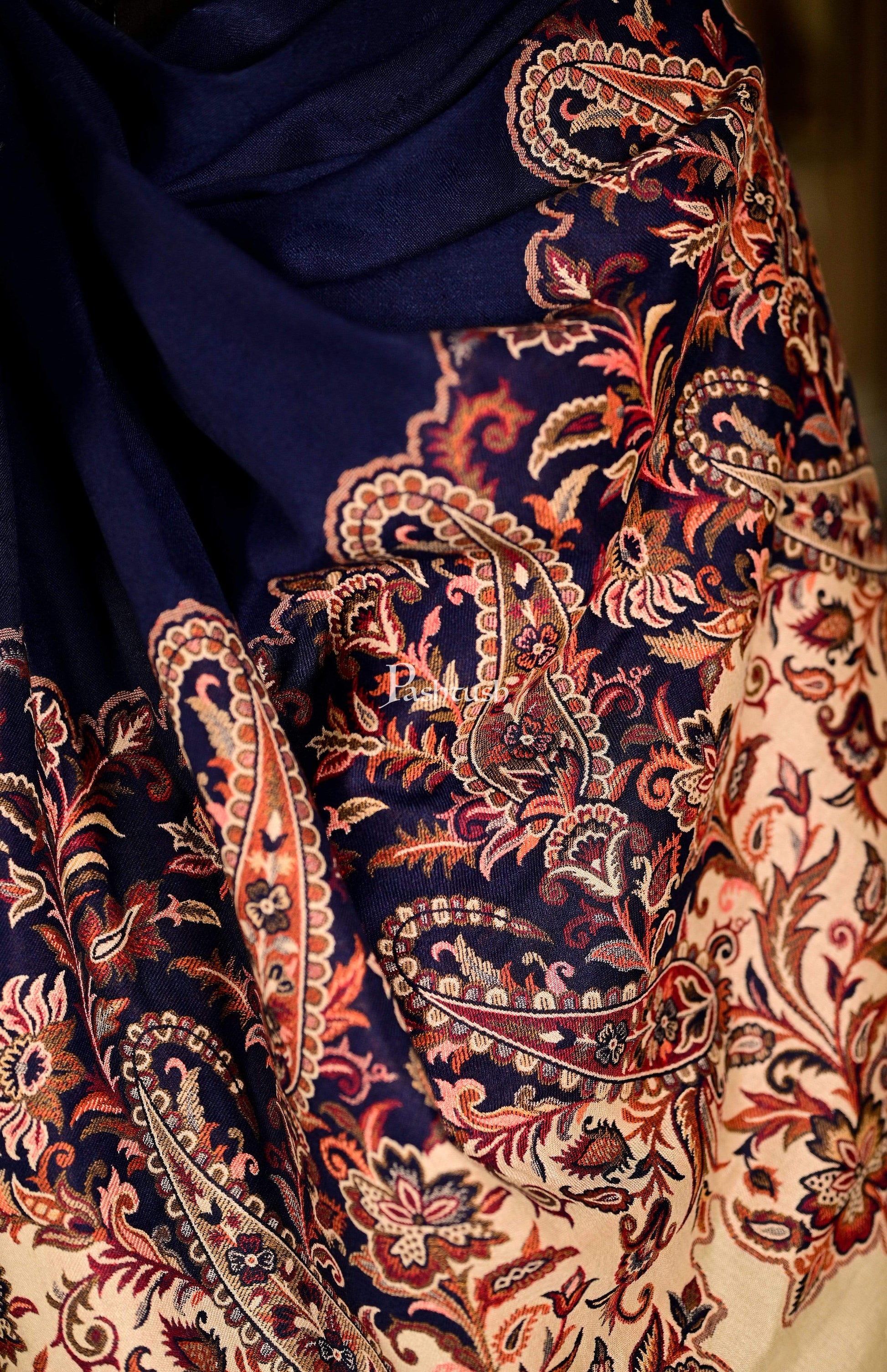 Pashtush India 100x200 Pashtush Mens Jamawar Floral Jacquard Shawl, Faux Pashmina, black