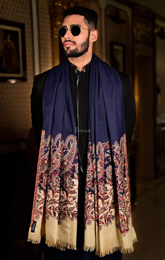 Pashtush India 100x200 Pashtush Mens Jamawar Floral Jacquard Shawl, Faux Pashmina, black