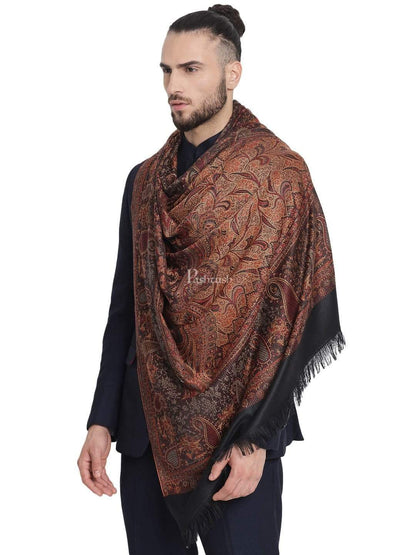 Pashtush India 100x200 Pashtush Mens Jamawar Shawl, Faux Pashmina, Black