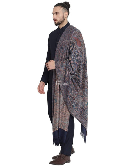 Pashtush India 100x200 Pashtush Mens Jamawar Shawl, Navy blue