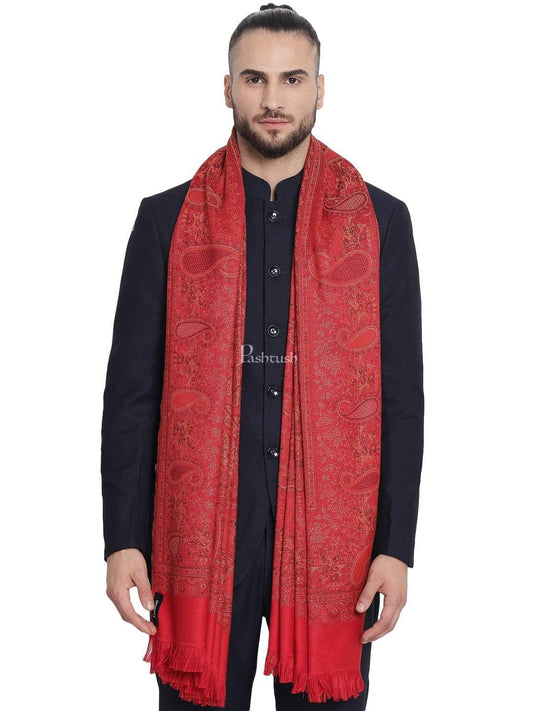 Pashtush India 100x200 Pashtush Mens Jamawar Stole, Faux Pashmina, Red