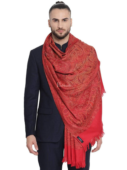 Pashtush India 100x200 Pashtush Mens Jamawar Stole, Faux Pashmina, Red