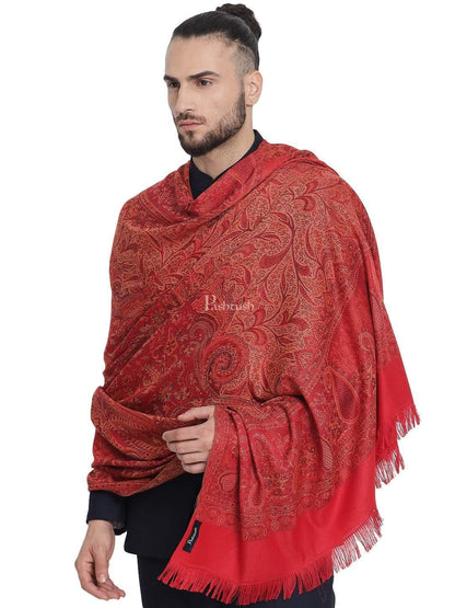 Pashtush India 100x200 Pashtush Mens Jamawar Stole, Faux Pashmina, Red