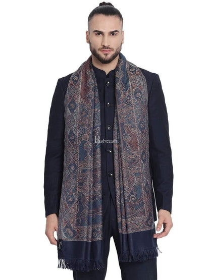 Pashtush India 100x200 Pashtush Mens Jamawar Stole, Navy blue