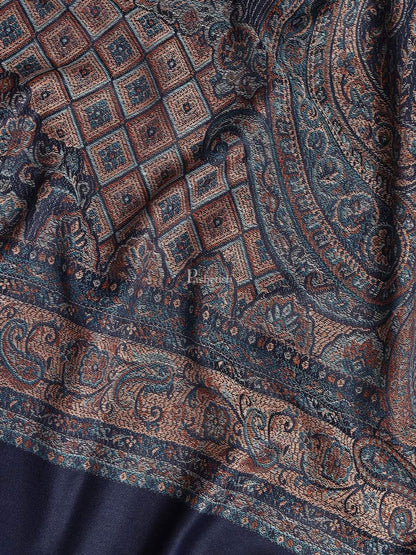 Pashtush India 100x200 Pashtush Mens Jamawar Stole, Navy blue