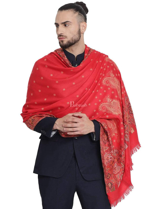 Pashtush India 100x200 Pashtush Mens Jamawar Stole, Soft Faux Pashmina Red