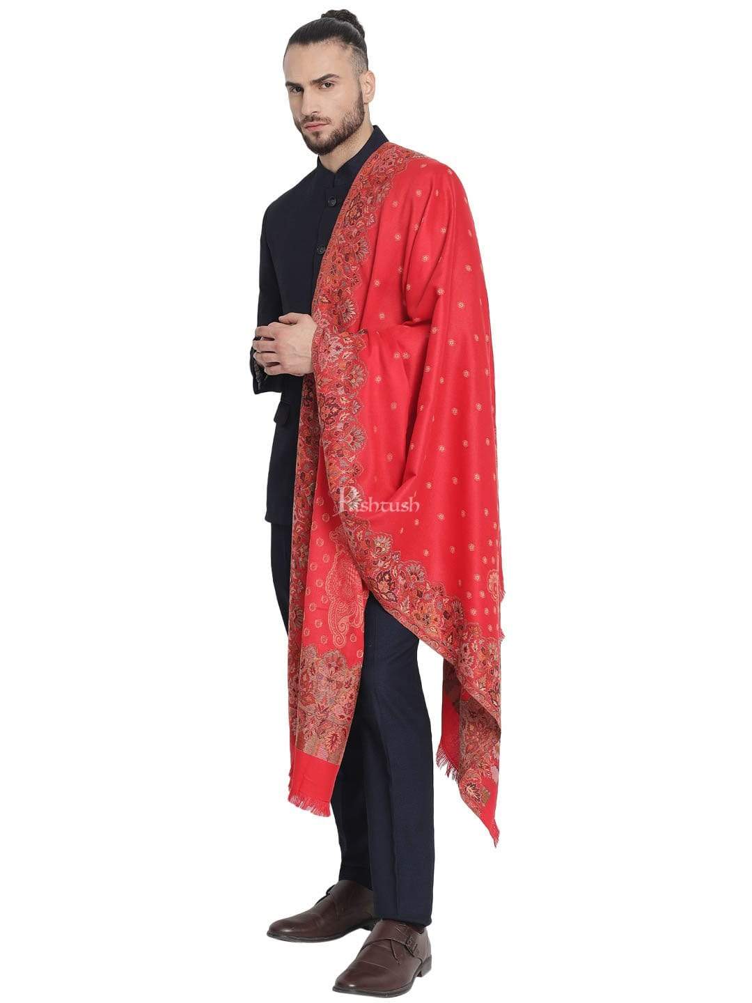Pashtush India 100x200 Pashtush Mens Jamawar Stole, Soft Faux Pashmina Red