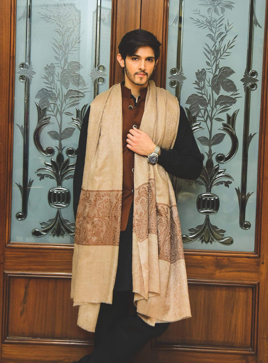 Pashtush India 114x228 Pashtush Mens Kaani Palla design with Pashmina handfeel in rich royal Self Paisleys