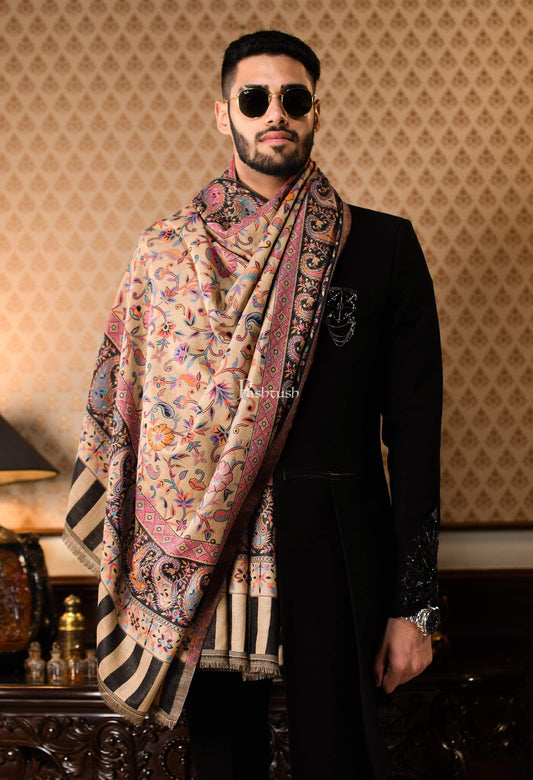 Pashtush India 100x200 Pashtush Mens Kaani Shawl, Faux Pashmina, Soft and Warm, Beige