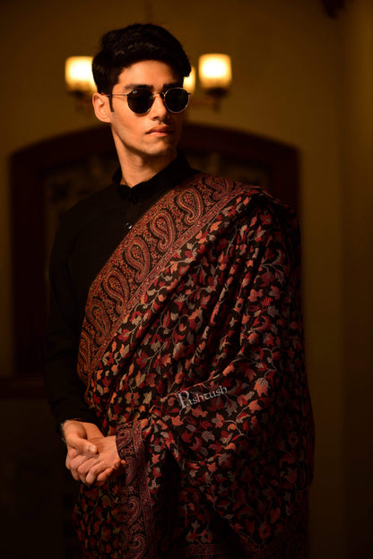 Pashtush India 127x254 Pashtush Mens Kaani Shawl, Mens Lohi, Full Size, Blended Wool, Black