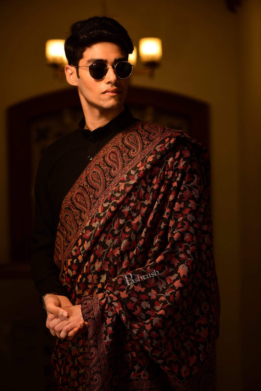 Pashtush India 127x254 Pashtush Mens Kaani Shawl, Mens Lohi, Full Size, Blended Wool, Black