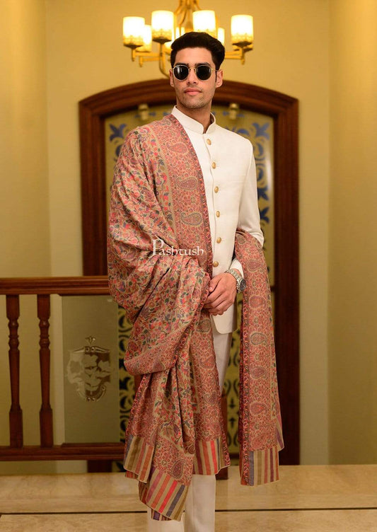 Pashtush Store Shawl Pashtush Mens Kaani Shawl, Mens Lohi, Fine Wool, Full Size - Beige