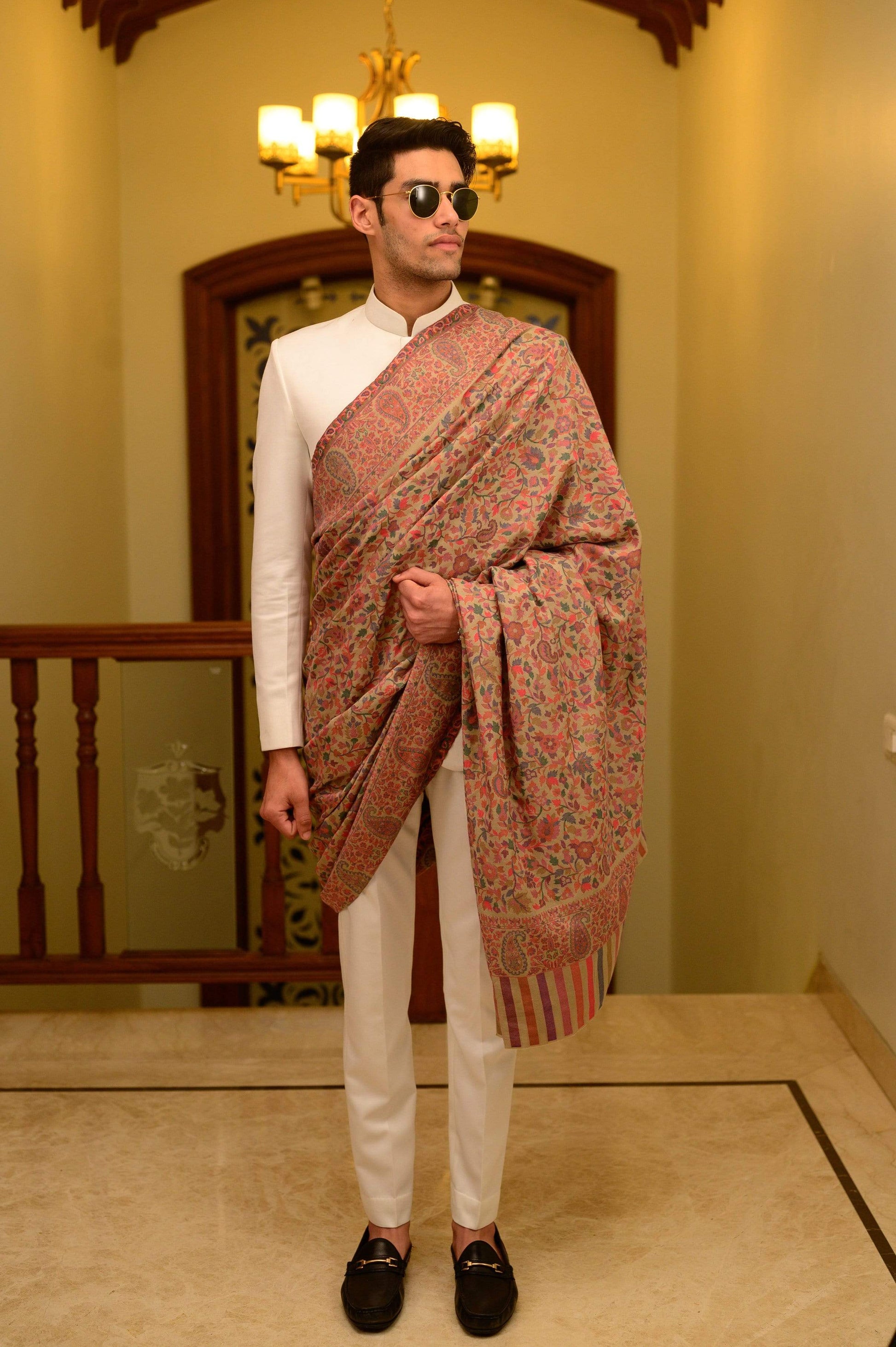 Pashtush Store Shawl Pashtush Mens Kaani Shawl, Mens Lohi, Fine Wool, Full Size - Beige