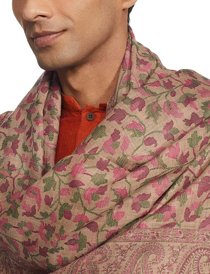 Pashtush India 127x254 Pashtush Mens Kaani Shawl, Mens Lohi, Full Size, Fine Wool,  Beige