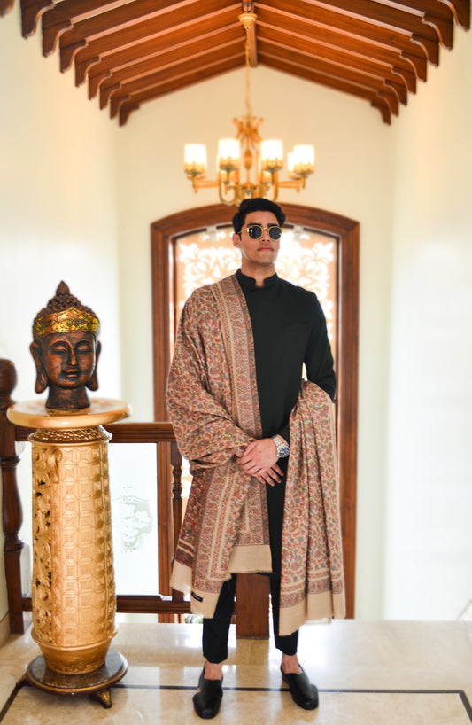 Pashtush Store Shawl Pashtush Mens Kaani Shawl, Mens Lohi (full size 54x108 inches) - Beige
