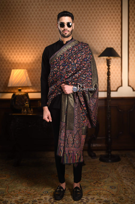 Pashtush India 127x254 Pashtush Mens Kaani Shawl, Mens Lohi , Full Size, Fine Wool, With Metallic Weave Border