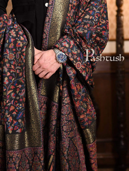 Pashtush India 127x254 Pashtush Mens Kaani Shawl, Mens Lohi , Full Size, Fine Wool, With Metallic Weave Border