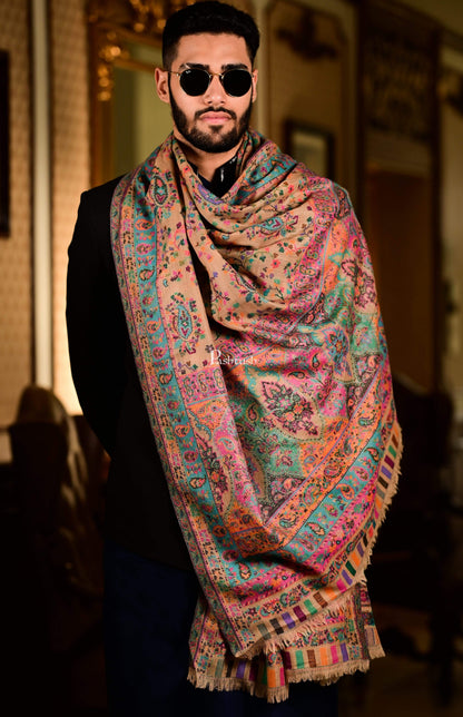Pashtush India 100x200 Pashtush Mens Kaani Shawl, Pastel Coloured Weave, Pure Wool, Woolmark Certificate