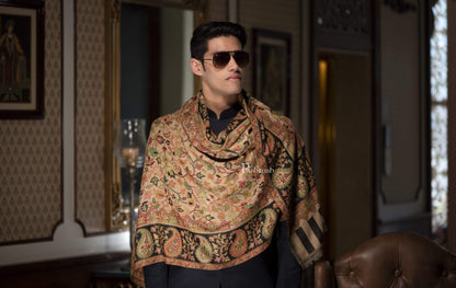 Pashtush India 100x200 Pashtush Mens Kaani Stole, Faux Pashmina, Soft and Warm, Beige and Black