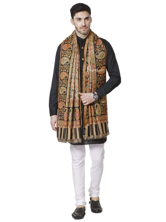 Pashtush India 100x200 Pashtush Mens Kaani Stole, Faux Pashmina, Soft and Warm, Beige and Black