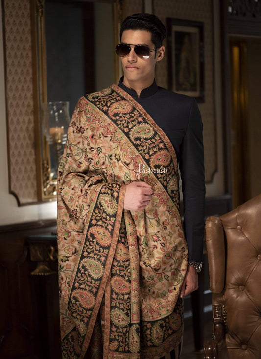 Pashtush India 100x200 Pashtush Mens Kaani Stole, Faux Pashmina, Soft and Warm, Beige and Black