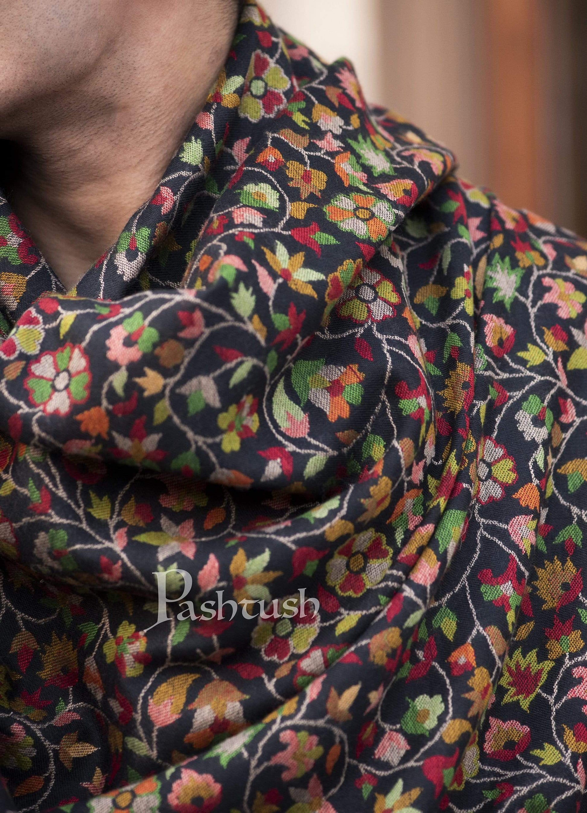 Pashtush India 100x200 Pashtush Mens Kaani Stole, Faux Pashmina, Soft and Warm, Black