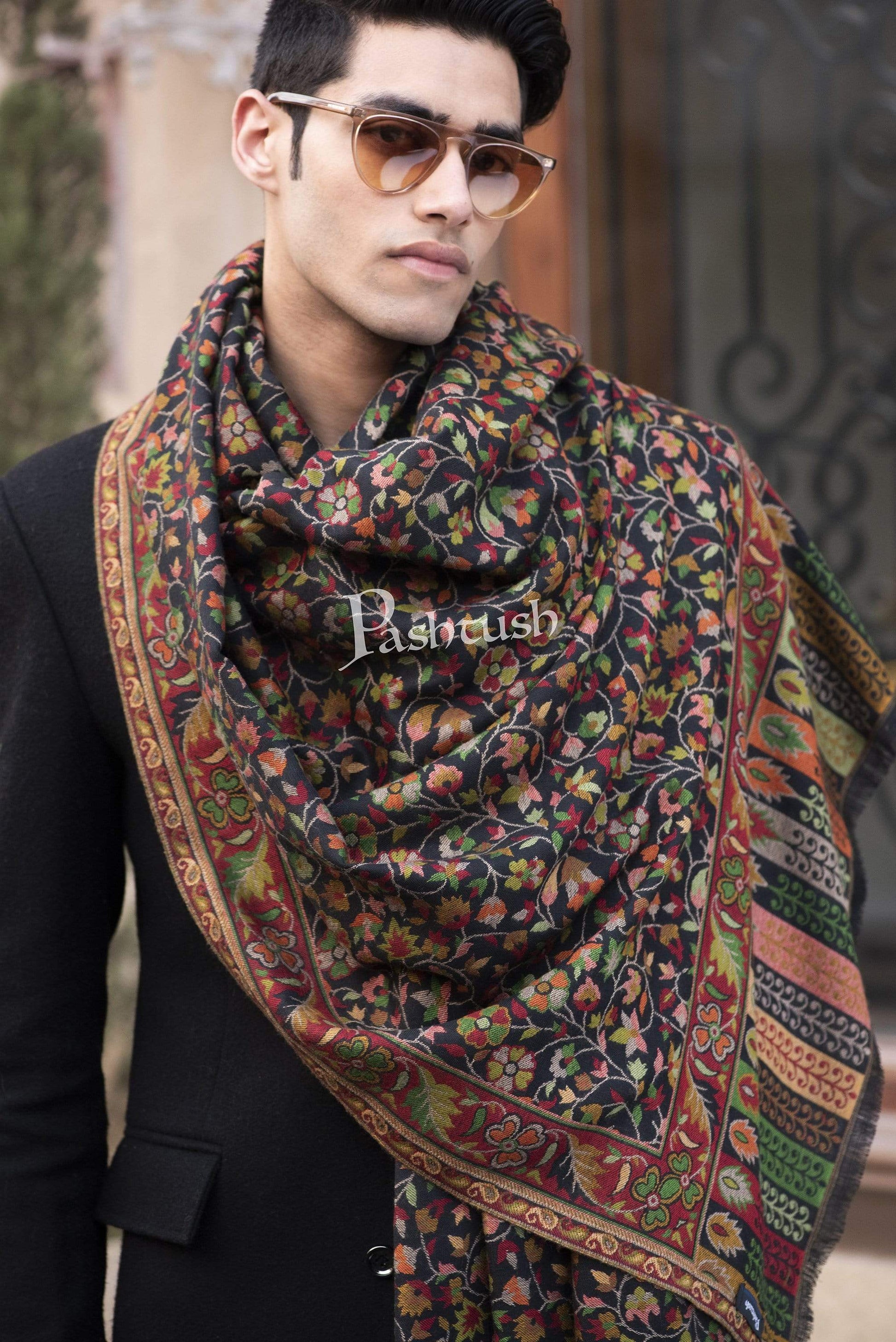 Pashtush India 100x200 Pashtush Mens Kaani Stole, Faux Pashmina, Soft and Warm, Black